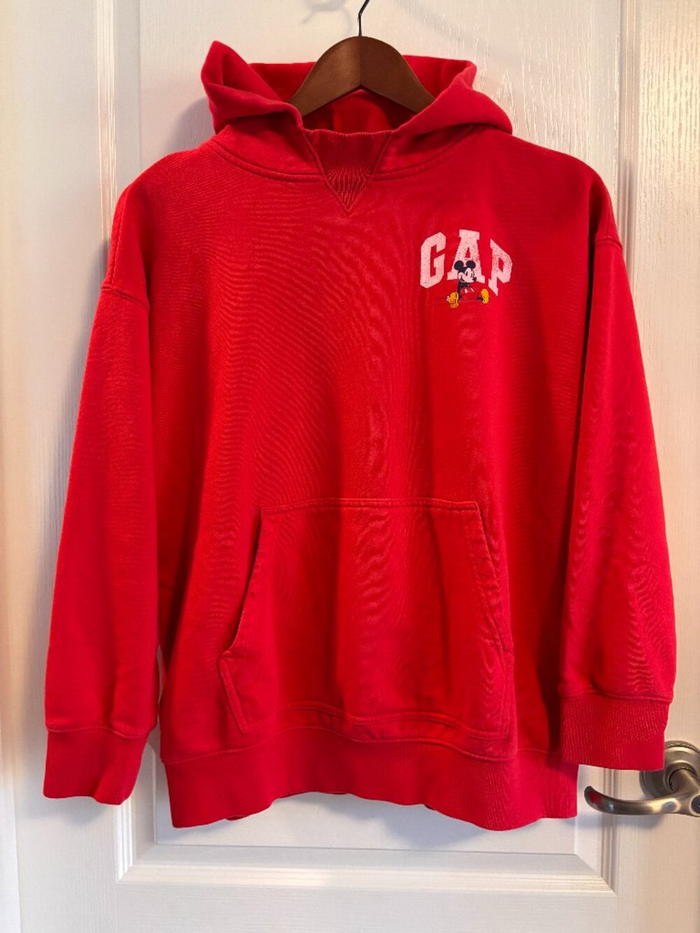 GAP x Disney Mickey Mouse Hoodie Youth Size 12 Red Fleece Pullover Sweatshirt